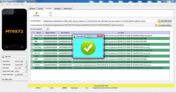 Cara Flash Oppo Joy R1001 Mode Download SPFT Cara Flash Oppo Joy R1001 SP Flash Tool Download succes