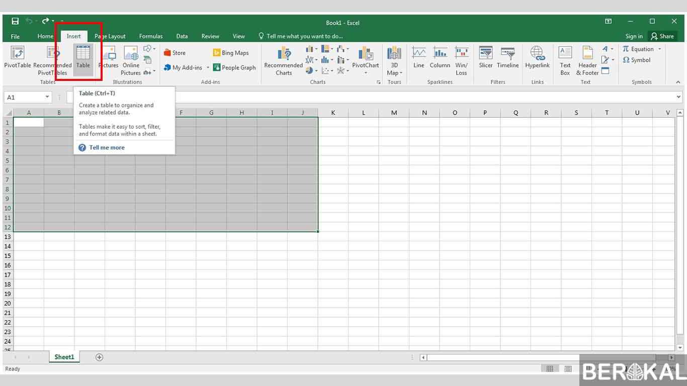 cara membuat tabel di excel 2016