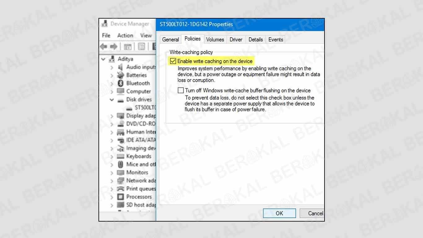 Mengaktifkan Disk Write Caching
