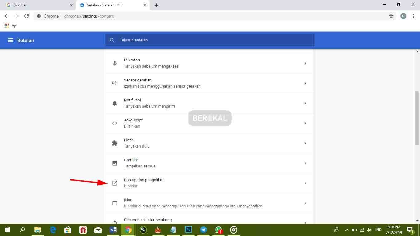 menu popup chrome