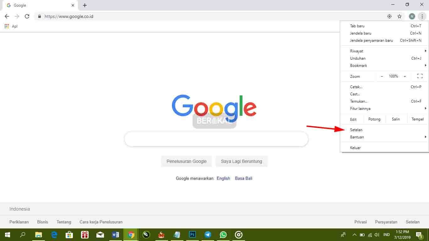 menu setting chrome