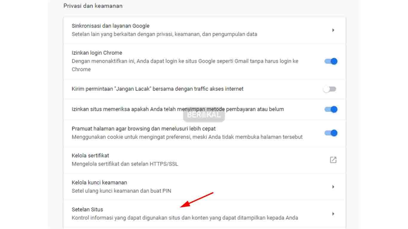 merubah setelan situs chrome