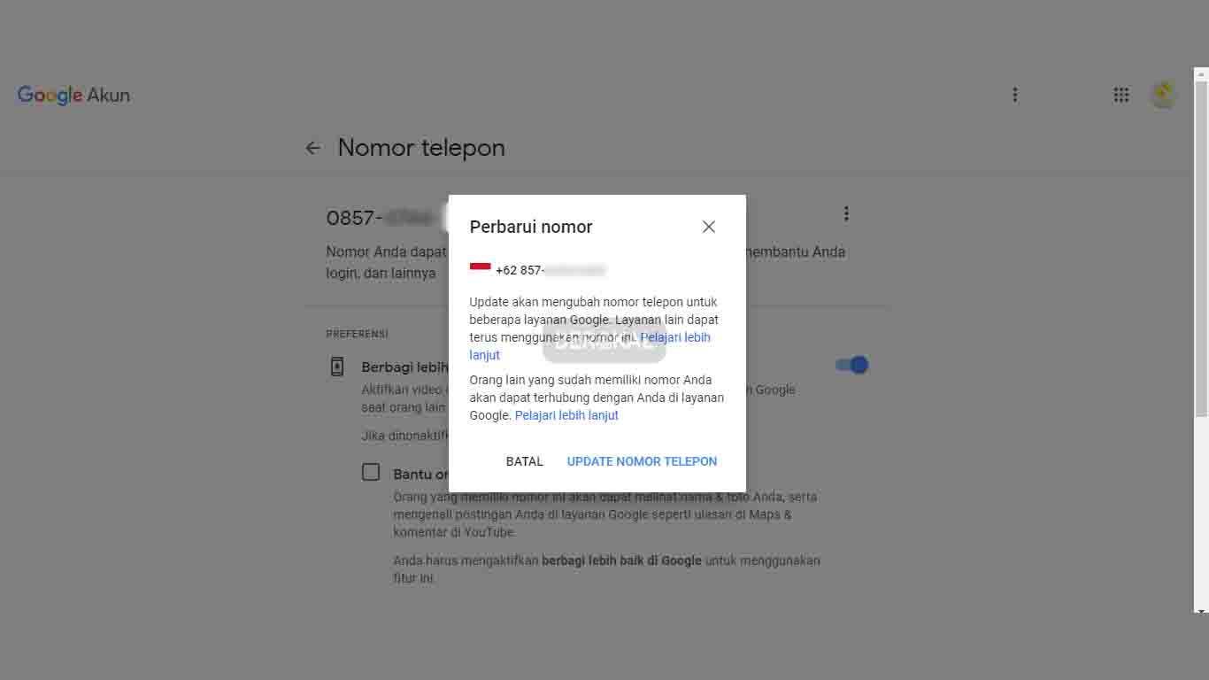 update nomor hp google update nomor hp google