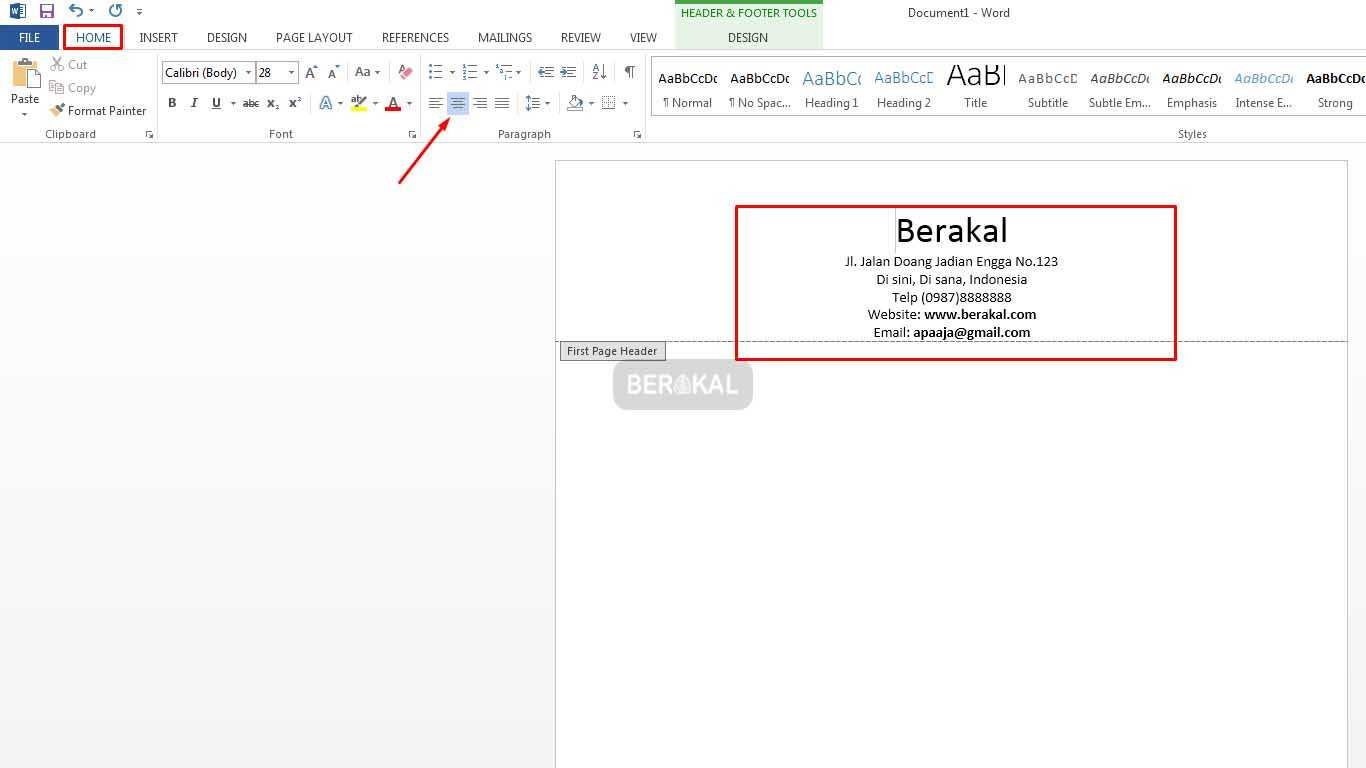 cara membuat kop surat di word 2013