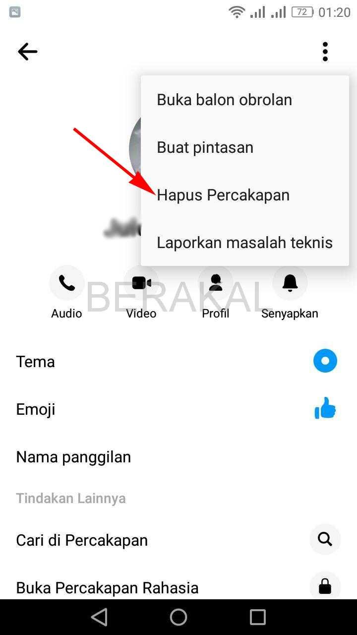 hapus percakapan fb