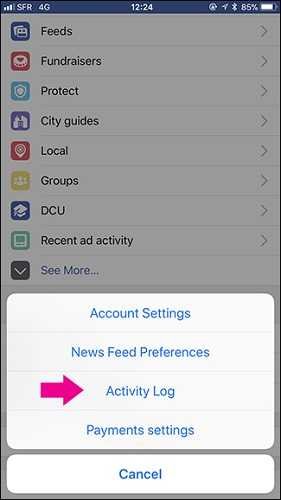 activity log facebook