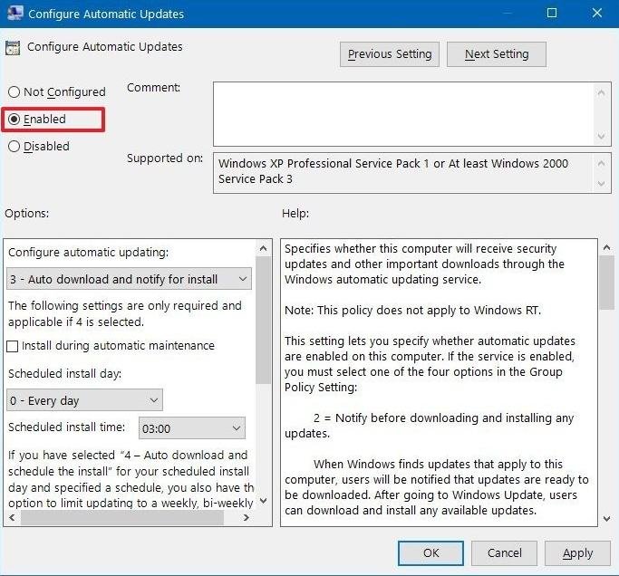 pilih enable pada configure automatic update pilih enable pada configure automatic update
