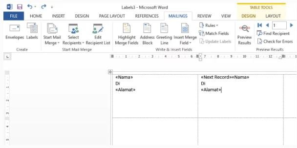 label undangan excel ke word