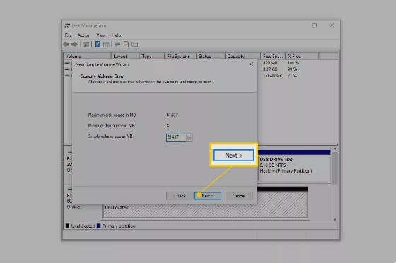 Pilih Specify Volume