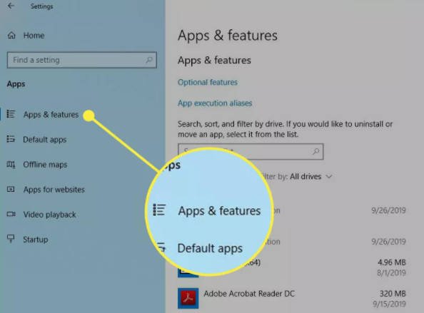 apps and features win 10