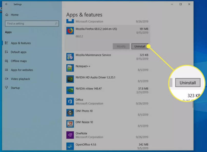 uninstall aplikasi di windows 10