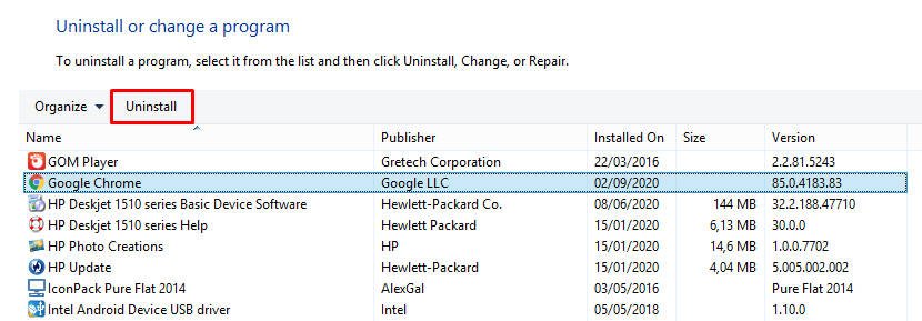 uninstall program