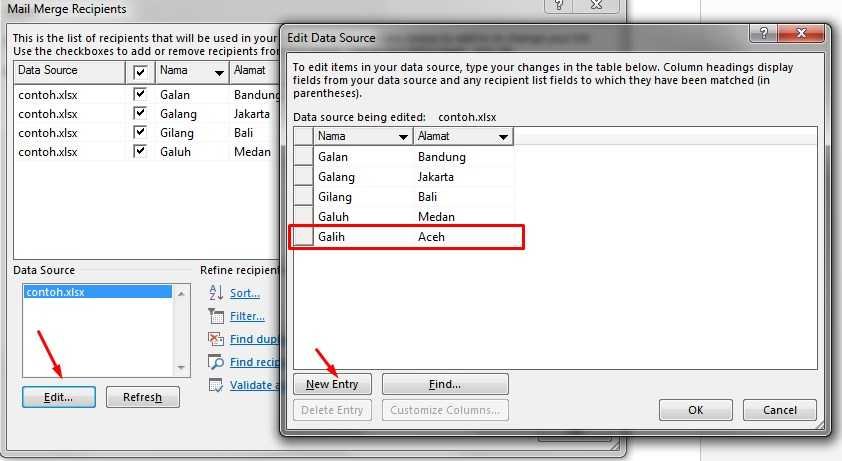 edit data source
