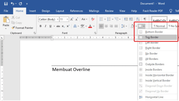 cara membuat garis overline di Word cara membuat garis overline di Word