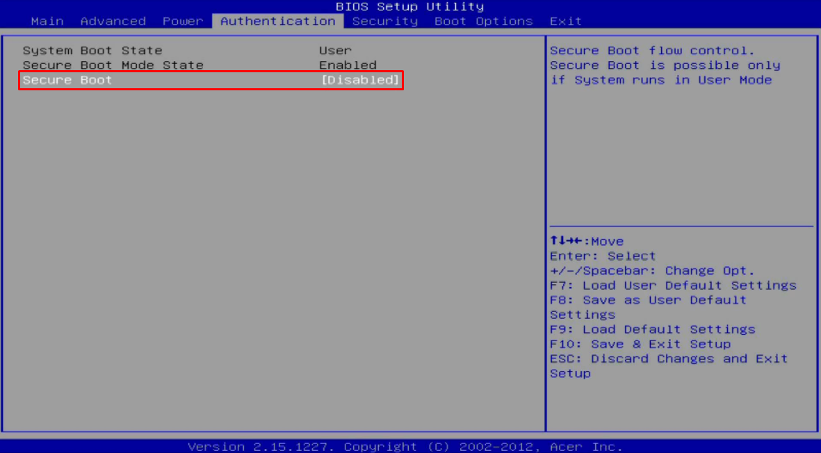 cara disable secure boot