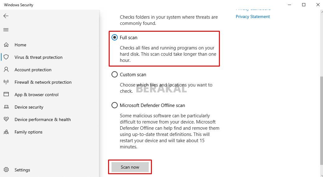 Full Scan Windows 10