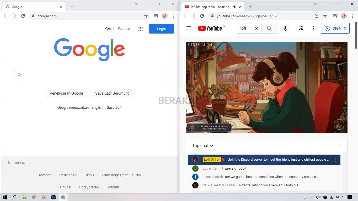 Membagi layar laptop jadi 2 bagian Membagi layar laptop jadi 2 bagian