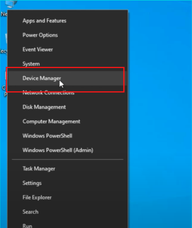 Open Davice Manager atau klik Windows + X