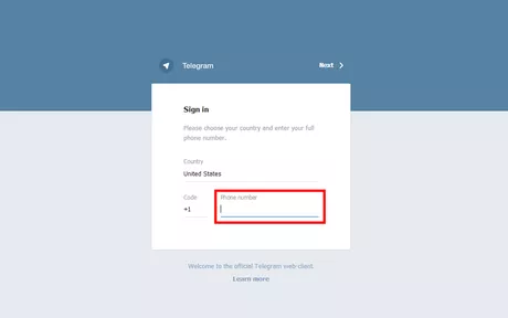 Input nomor telepon yang digunakan untuk Telegram.