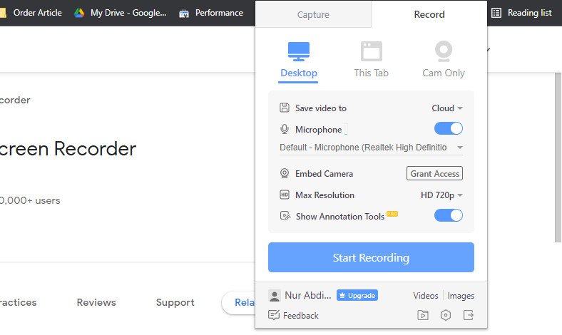 Untuk memulai proses perekaman layar laptop tersebut, kamu bisa mengklik tombol Start Recording