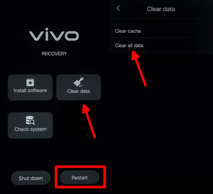 Arahkan ke menu Clear Data -> Tombol Power.