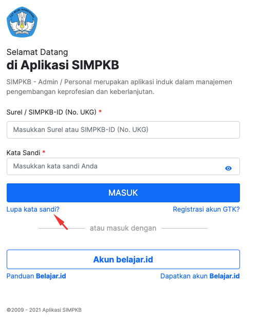 Klik opsi “Lupa kata sandi?” setelah muncul kotak dialog login