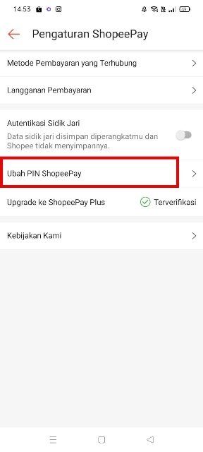 Klik opsi “Ubah PIN ShopeePay”.