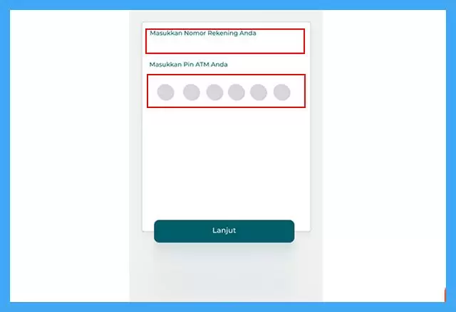 Masukkan nomor rekening BNI, 8 angka terakhir yang ada di kartu ATM, dan kode PIN kartu ATM.