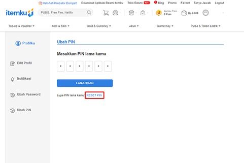 Pada halaman Masukkan PIN Lama Kamu kamu bisa klik opsi Reset PIN.