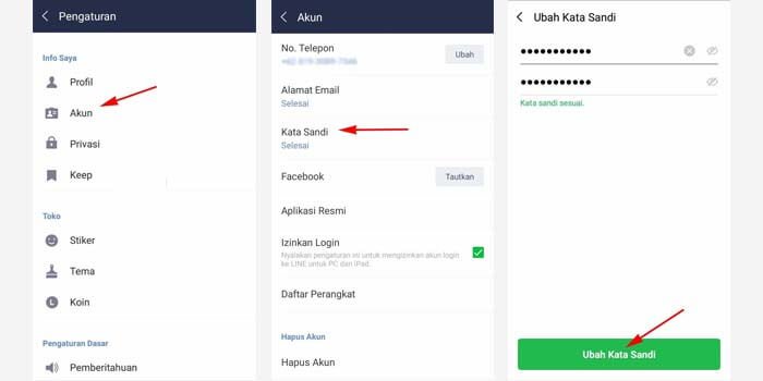 Pilih opsi menu Kata Sandi jika ingin merubah kata sandi akun Line yang kamu miliki