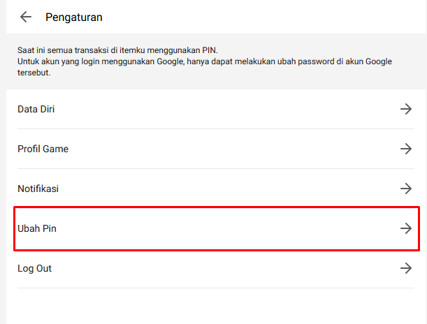 Scroll ke bawah sampai kamu menemukan opsi Ubah PIN dan klik pada opsi tersebut.