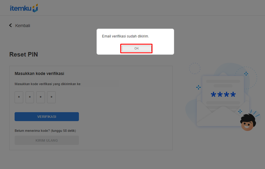 Selanjutnya cek kotak masuk email dan temukan kode verifikasi untuk meneruskan proses berikutnya.