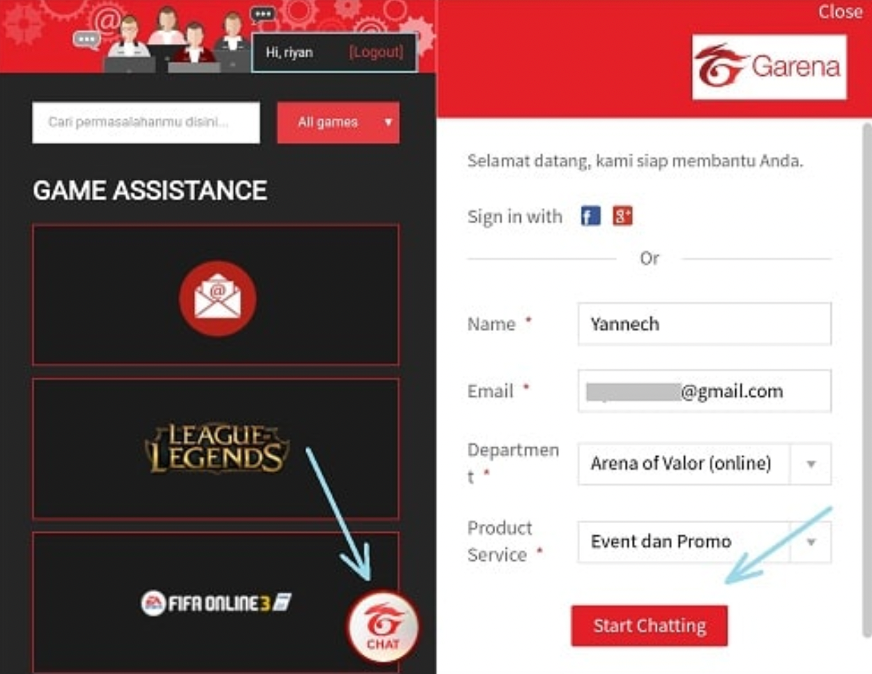 customer service&nbsp;garena