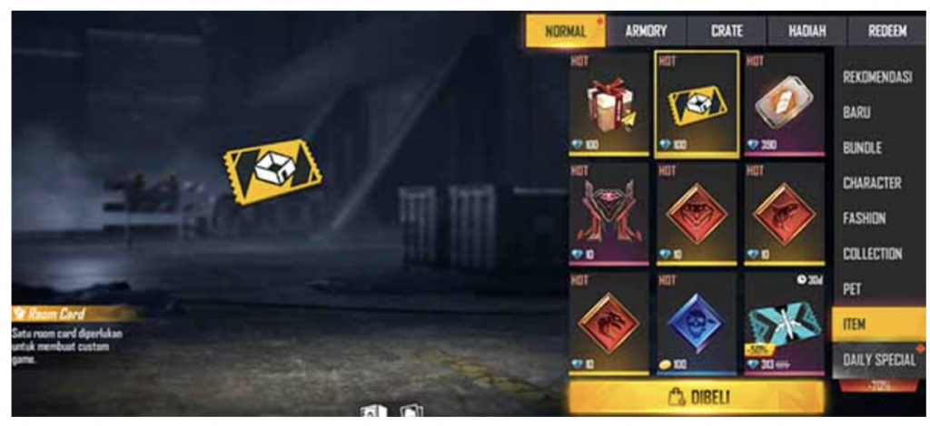 Membeli Room Card Khusus di Free Fire